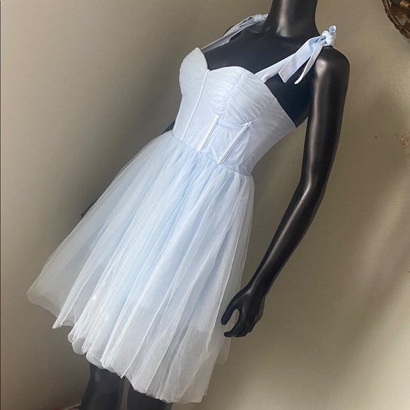 Showpo Sky Blue Dress with Tulle and Straps - Picture 5 of 14